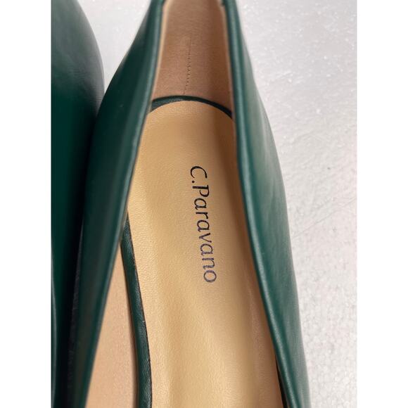 C. Paravano womens Pointed Toe Metal Tie Flats size 41 Green/ Black Leather New - Picture 8 of 11